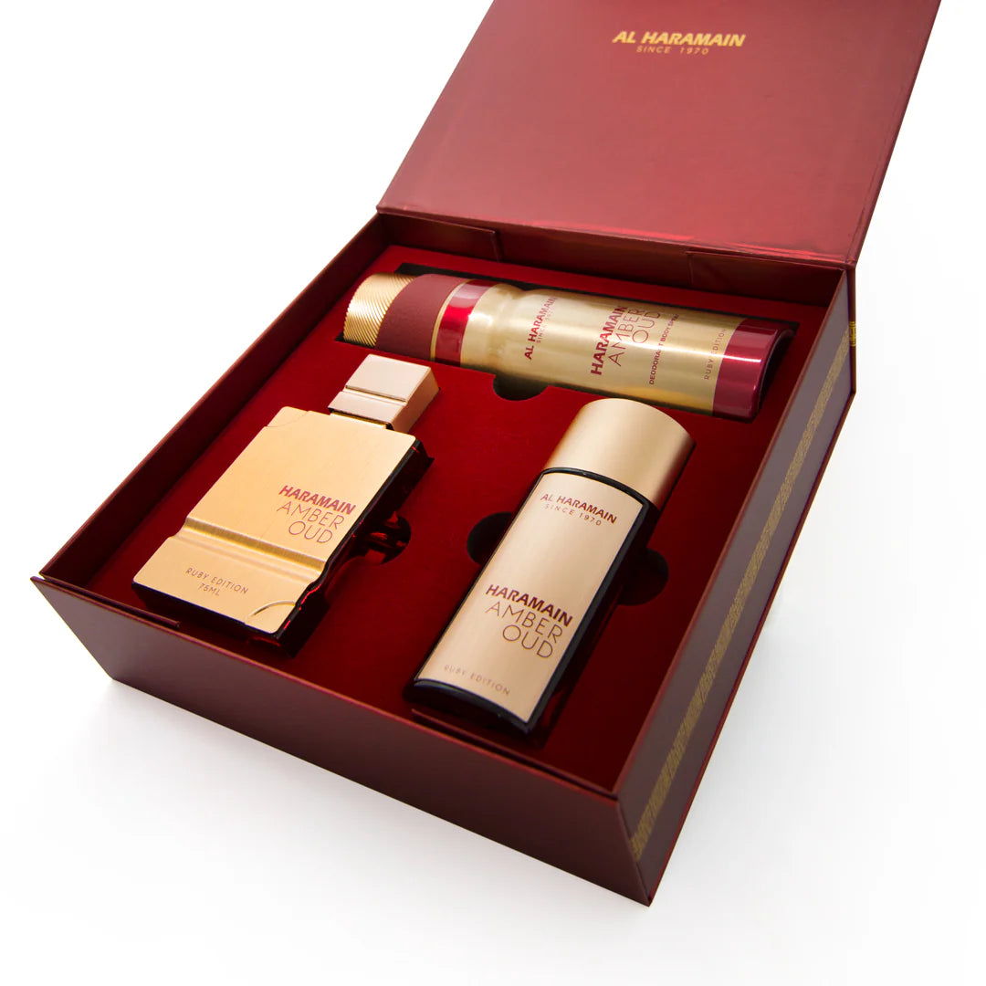 Al Haramain Amber Oud Ruby Edition Gift Set – Το Μυστήριο της Πολυτέλειας σε Ruby Υπογραφή