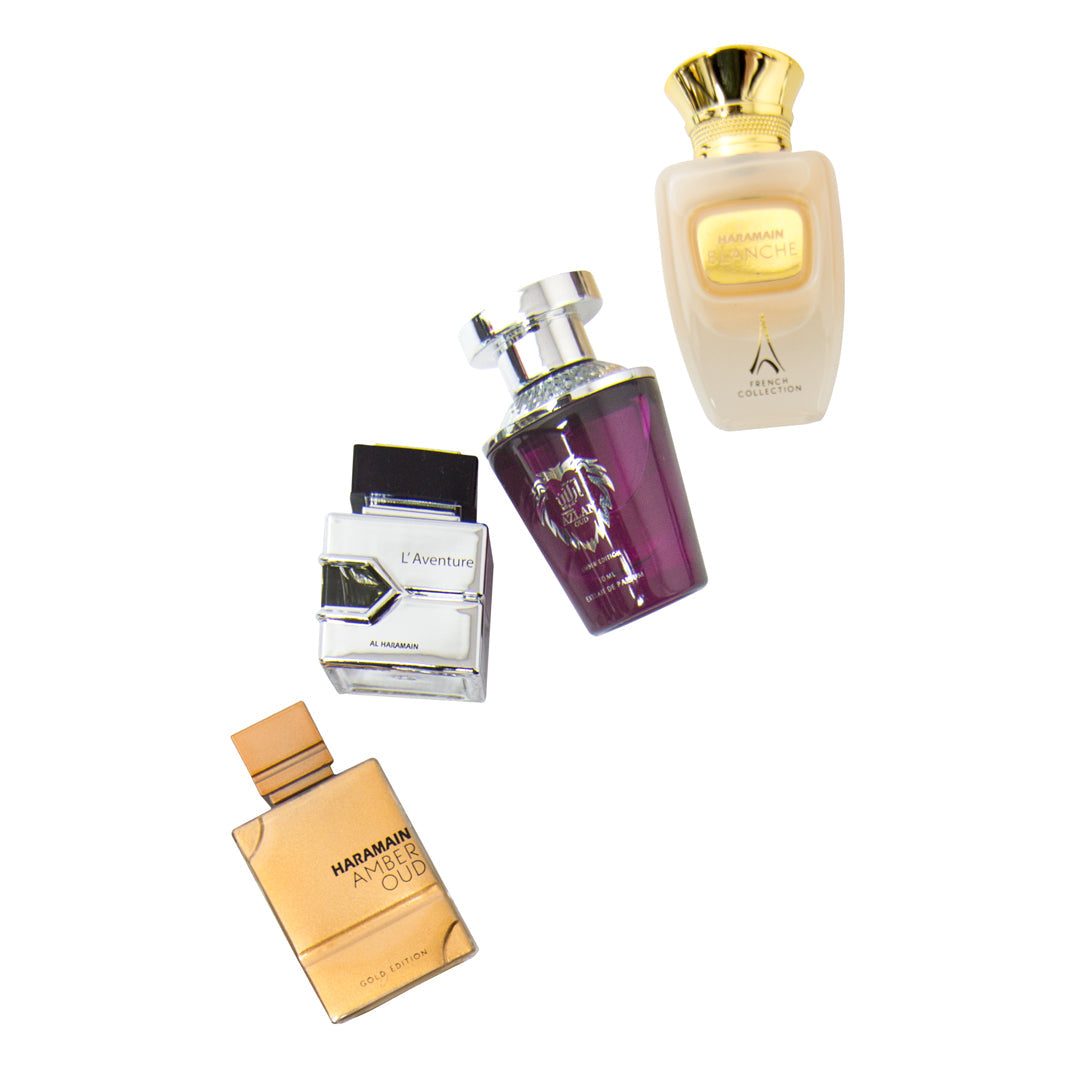 Al Haramain Travel Set (4 Αρώματα) – Amber Oud Gold, L’Aventure, Azlan Oud Bleu, Rouge